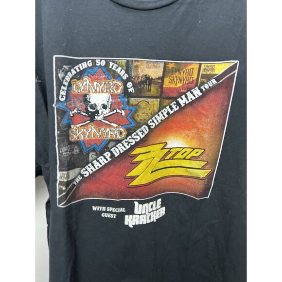 Lynyrd Skynyrd & ZZ Top Sharp Dressed Simple Man Tour Black T-Shirt - Picture 3 of 8